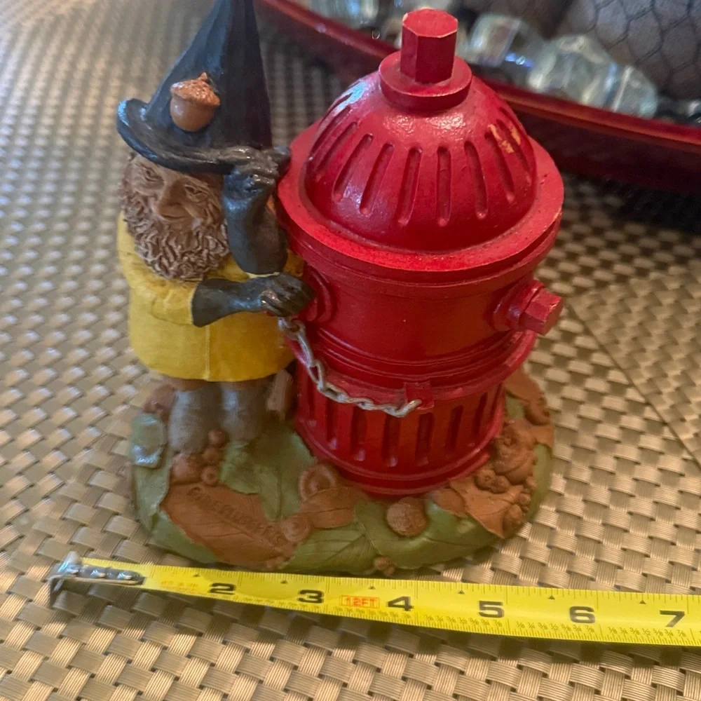 Charming Gnome with Red Fire Hydrant Figurine (Tom Clark) Collectible